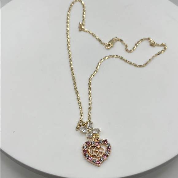 757. GG Gold Heart Pendant Necklace with Pink & Crystal Accents